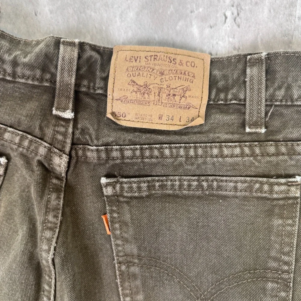 Vintage Levis 550 Jeans Mens 34x34 Green Relaxed‎ Fit Denim Fade USA Baggy 90s